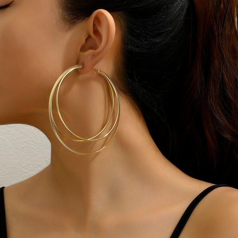 Easiest for Match Fashion Metal Three-Layer Personalized Hip Hop Big Circle Gold