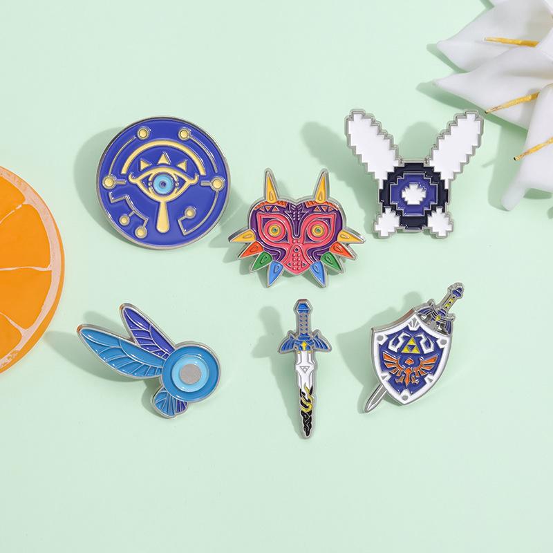 Retro Anime Chic Brooches: Cartoon Shield & Arrow Trendy Badges