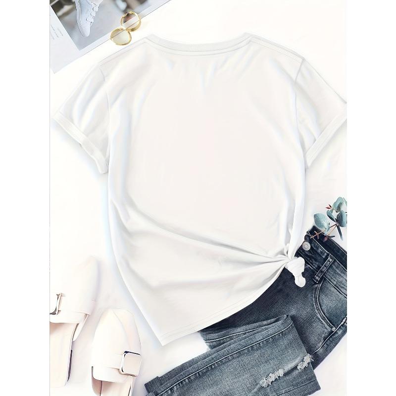 Europäische Größen, Weißes Streetwear-T-Shirt für den täglichen Komfort, Damen-T-Shirts, Entspanntes Outfit, Verspieltes Design, Bequeme Passform