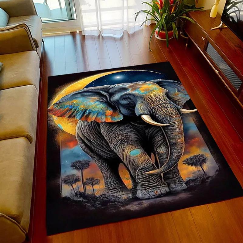 3D Printed Africa Elephant Face Close-up Animals Rugs for Bedroom Home Decor Play Mats Living Room Carpets Non-slip Floor Mats