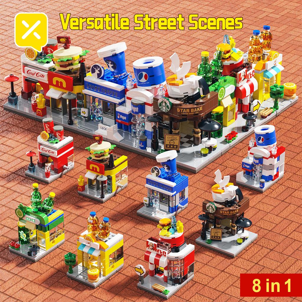 DIY Store Building Blocks Model Fast Food Restaurant Coffee Shop Puzzle Assembled Children's Educational Toys Birthday Gifts