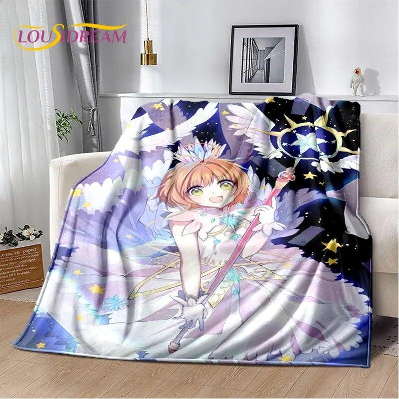 Cute Cartoon Cardcaptor Sakura Soft Plush Blanket,Flannel Blanket Throw Blanket for Living Room Bedroom Bed Sofa Picnic Cover 3D
