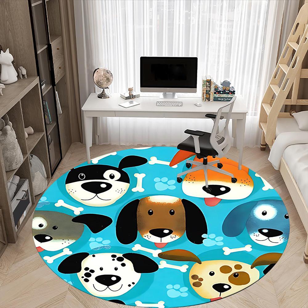 1PCDogs Bones Office Round Area Rug,  Mat Suitable For Office, Under Office Chairs Bedroom Living Room Home Decor, Room Deco