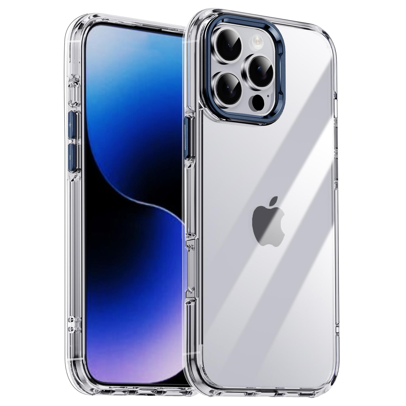 

IPAKY For iPhone 16 Pro Clear Case Metal Lens Frame Shockproof TPU Phone Cover Blue