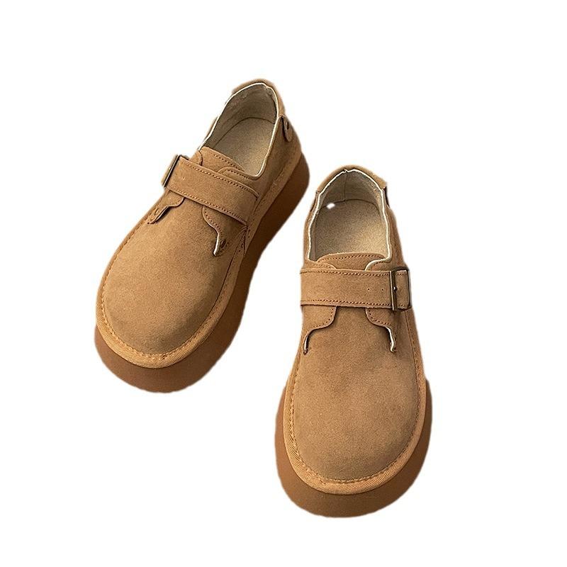 Retro women's spring and autumn new models, one-pedal thick-soled heightening soft-soled Doudou shoes for children