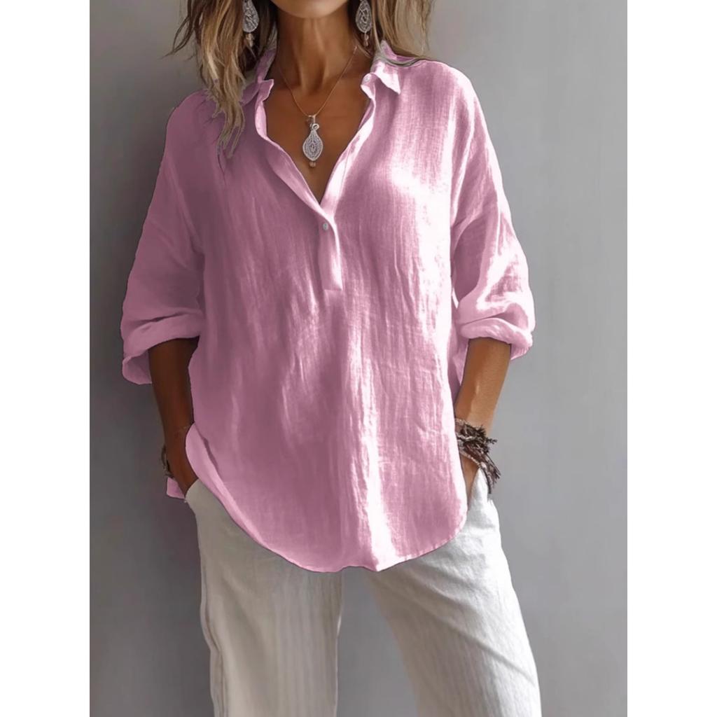 Women's Elegant and Comfortable Spring and Autumn Loose Solid Long Sleeved Shirt for Women,Button Half Open Long Sleeved Top,Breathable Shirt