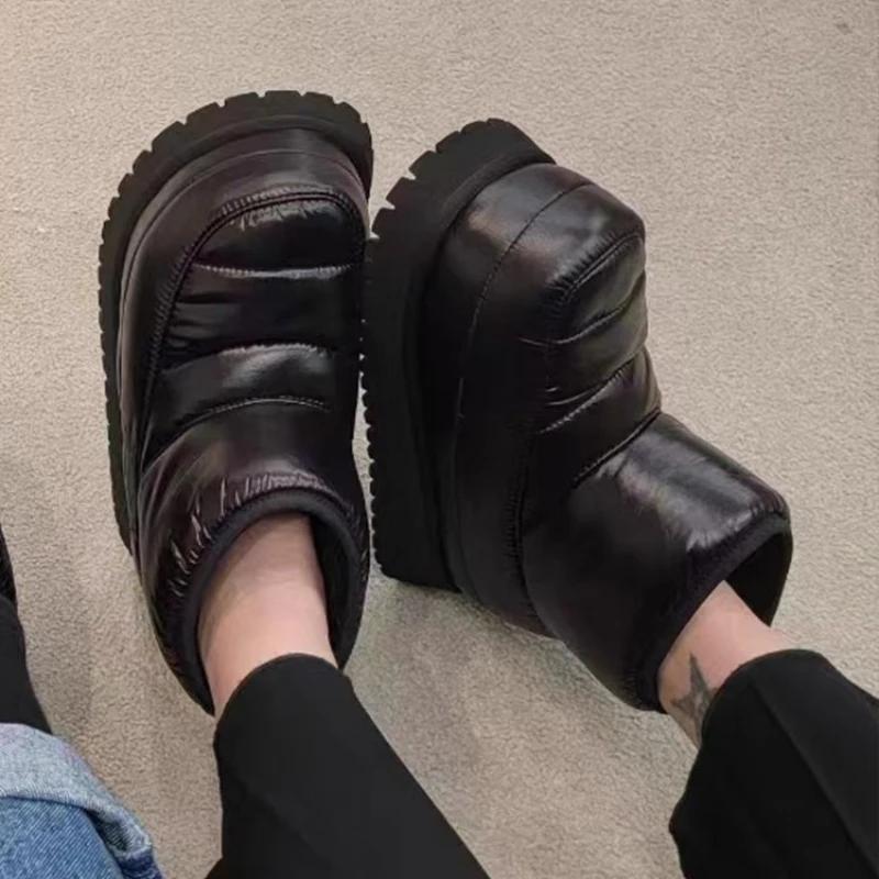 Fashion New autumn and winter snow boots bread height increase thick soles outdoor lazy slippers closed toe shoes half package