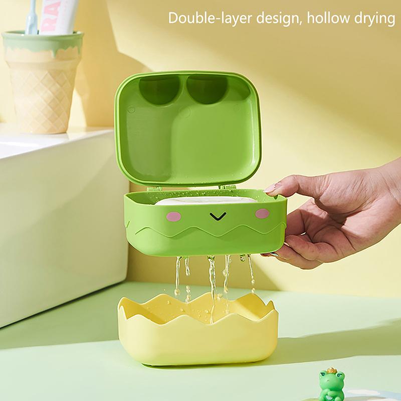 

Drain Soap Box Cute Frog Shape Portable Plastic Animal Box Non-Slip Bathroom Home Decoration Pp Material Shower Holder
