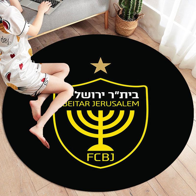 Beitar Jerusalem Runder Teppich, Teppich für Wohnzimmer Schlafzimmer Sofa Spielzimmer Dekor, Rutschfeste Bodenmatte
