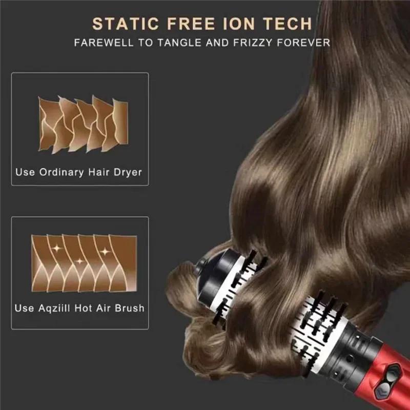 2 Replaceable Head 360 Rotating AirFlow Hot Air Brush Hair Straightener Curler Iron Volumizer Blowers Electric Hair Dryer Comb