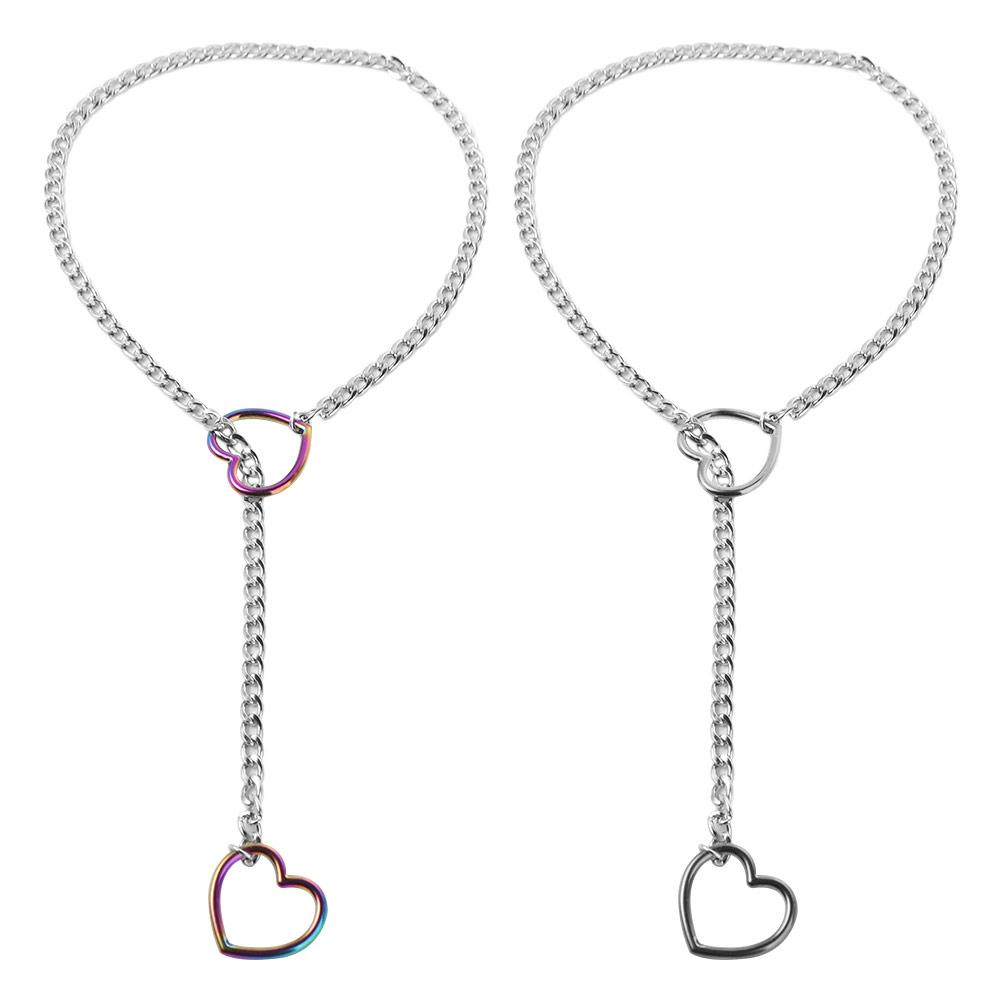 Stainless Steel Heart-shaped Necklace Long O-ring Clavicle Chain Cuban Link Necklace Party Wear