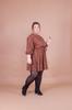 Women's Big Size Dress Plus Size Tan Velvet Floral Patterned Bat Sleeve Dress