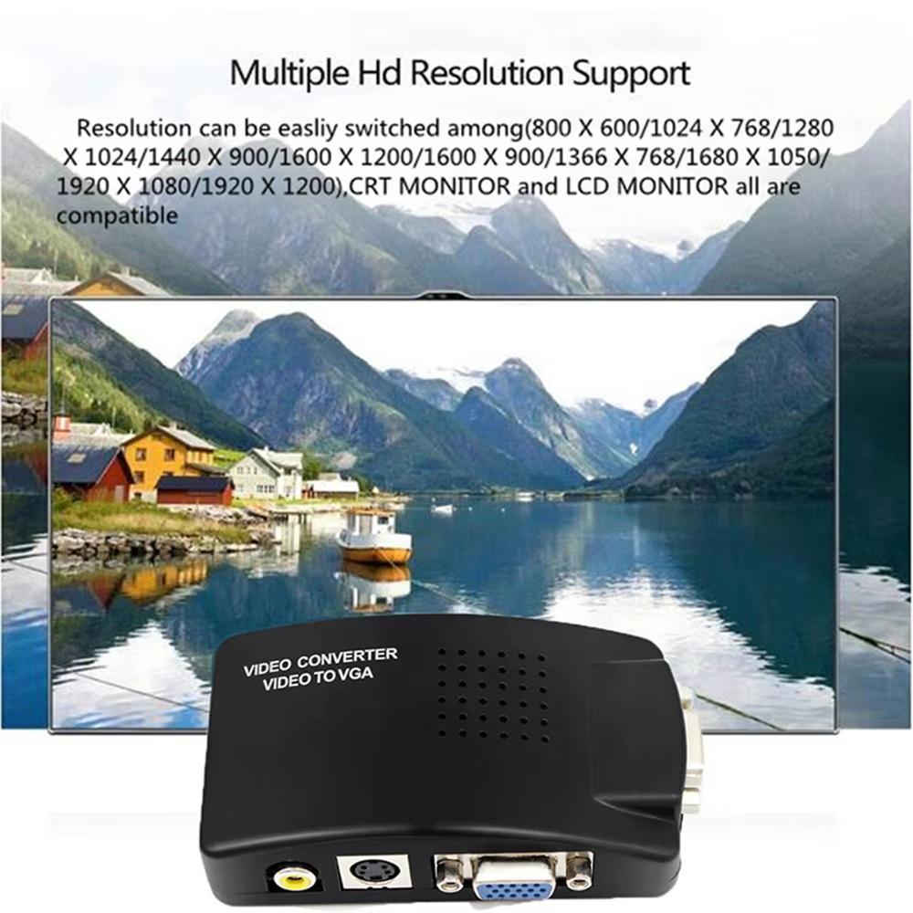 AV To VGA Adapter RCA VGA Converter PC RCA Composite S-Video AV Input To PC VGA LCD Output Converter Switch Box
