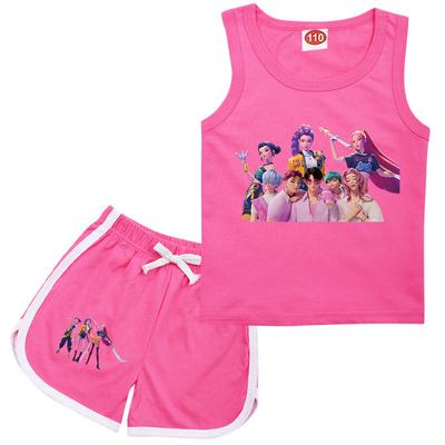 בגדי סט לילדות בנות אנימה קריקטורה K-Pop רומי זמרת פופ זואי מירה מודפסים קז'ואל ללא שרוולים חולצת טי גופייה מכנסיים קצרים