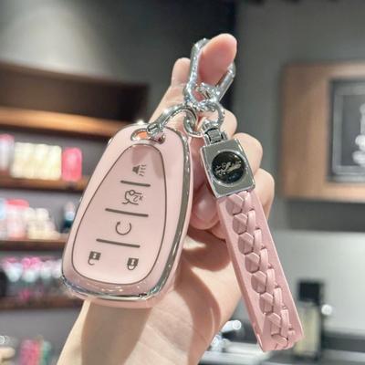 Girly Key Fob Cover with Keychain for Chevrolet Equinox Malibu Cruze Camaro Tahoe Silverado Traverse Blazer Sonic, Pink
