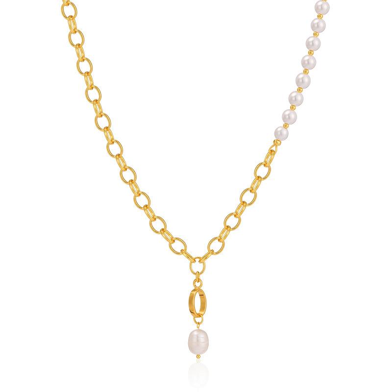Elegant French Style Interlocking O Chain Pearl Necklace For Women