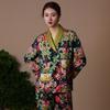 Pajamas for Women Outfits V Neck Flower Print Sleepwear Satin  Home Clothes Loose Nightwear 2 Piece Suit Pijama