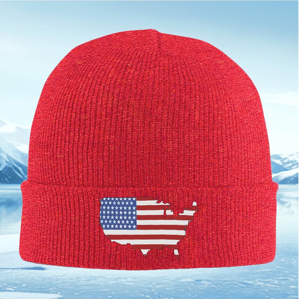 

American Flag Stars Stripes Map Design Men Women Unisex Knitted Hat Beanie Pullover Cap Winter Thermal Warm Christmas Outdoor Cy