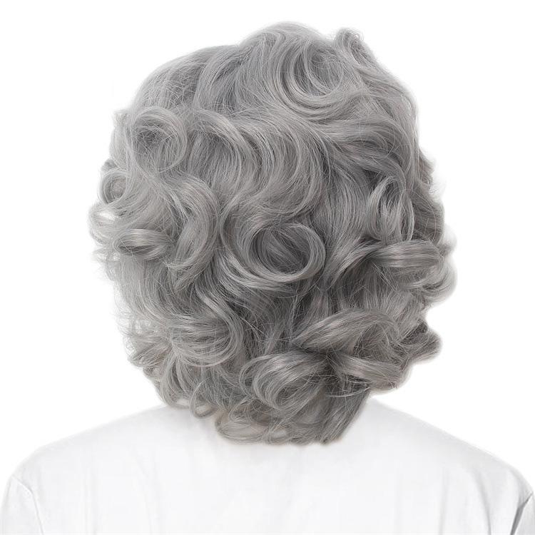 Elderly wig and beard set, gray long curly wig