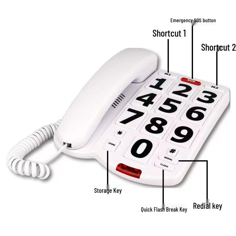 Drátový telefon s velkými tlačítky pro seniory, Nastavitelná hlasitost, Model v anglickém jazyce