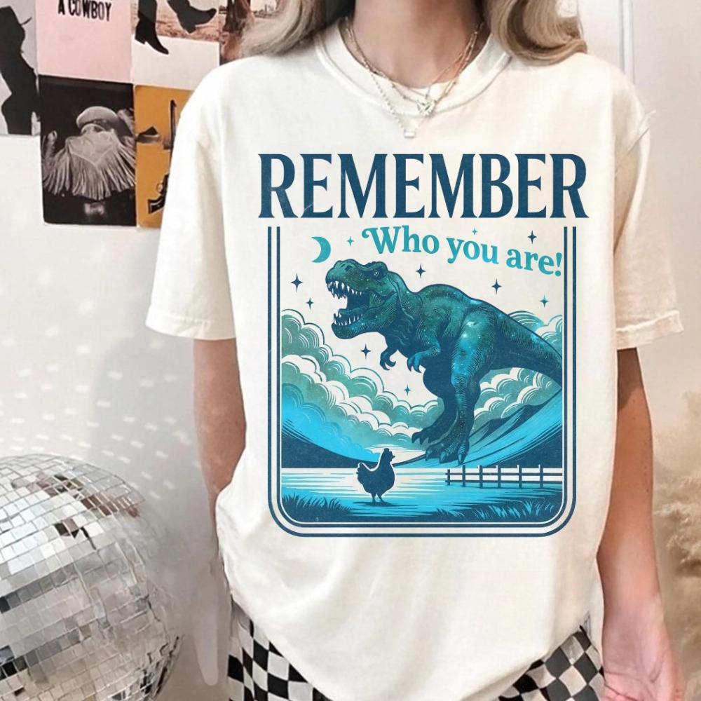 

Remember Who You Are Shirt Funny Chicken Dinosaur Evolution Tee Unisex Vintage Washed Graphic TShirt S