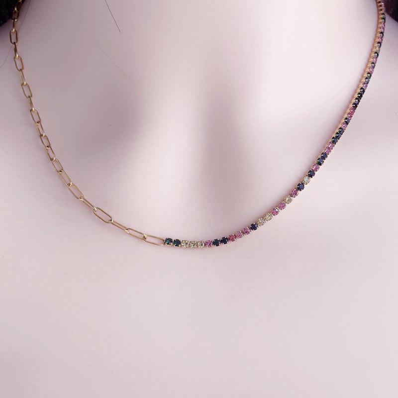 

Light Luxury Fashion Half Diamond Half Chain Personalized Design Necklace Women S Titanium Steel Necklace Does Not Fade Versatile