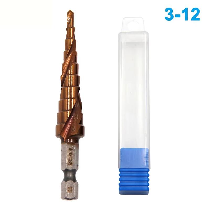 M35 Cobalt Containing Hexagonal Spiral Step Drill Stainless Steel Tapping 3-12/4-12mm Pagoda Drill Cutting Tool Drill Bit Tool
