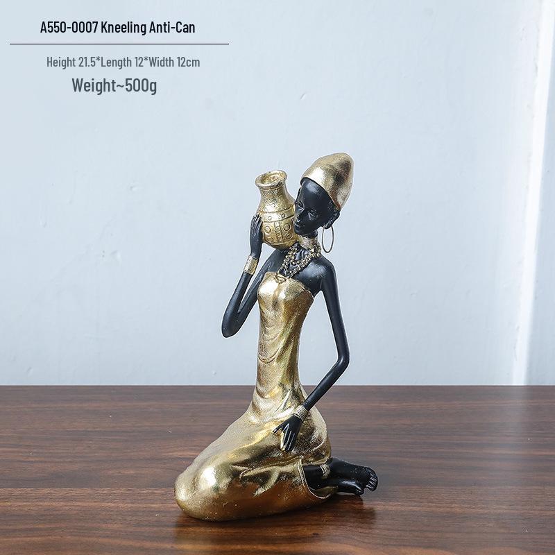 Modern Retro African Black Figurine Ornaments - Creative Soft Decor for Light Luxury Living Room