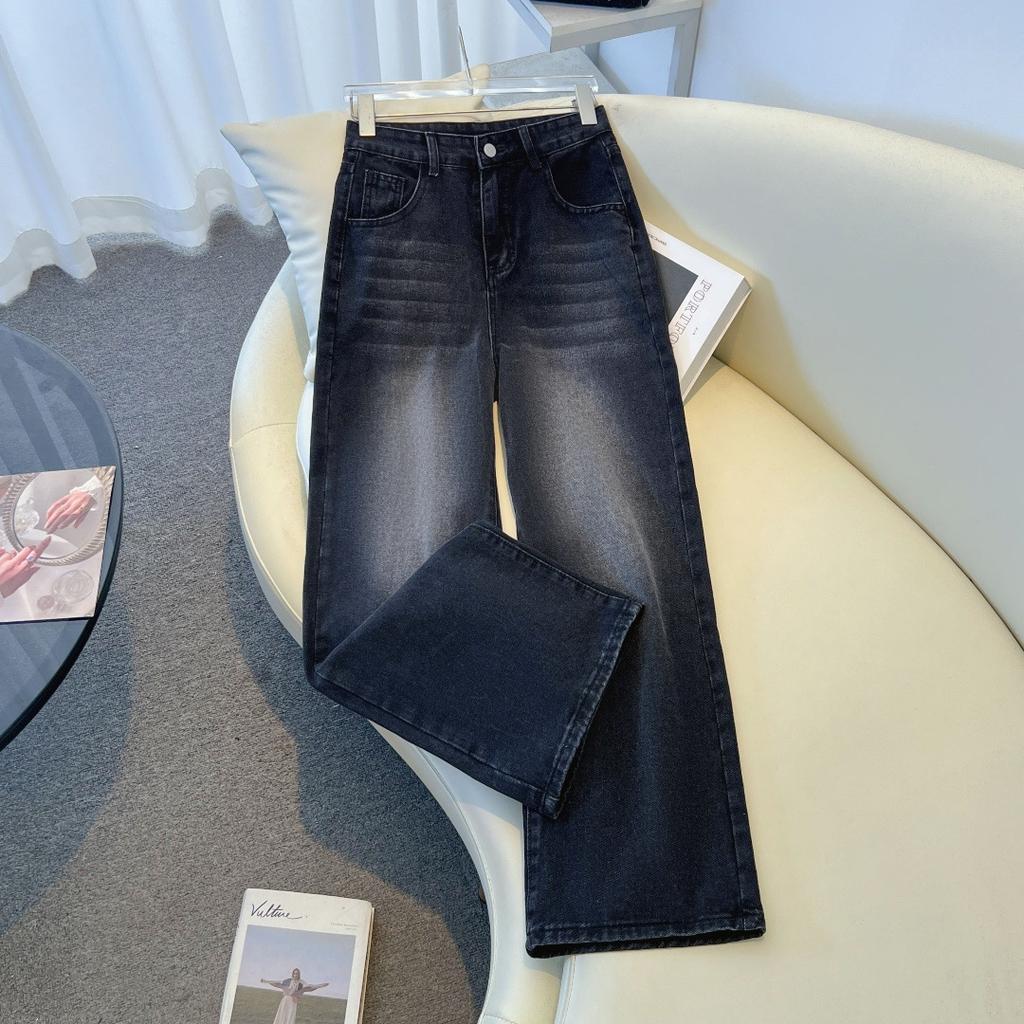 Four Seasons High-waisted Straight-leg Jeans Damen Retro Dünn Locker Fallend Schmal Weitbein Hose