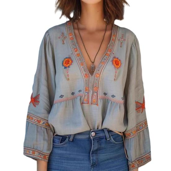 

Tops Deep V Neckline Dropped Curved Hem Shoulder Sleeve Blouse Casual Layering Shirt Tops Daily S