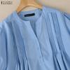 ZANZEA Blusa Casual da Donna Girocollo Tinta Unita Ampia Manica Corta
