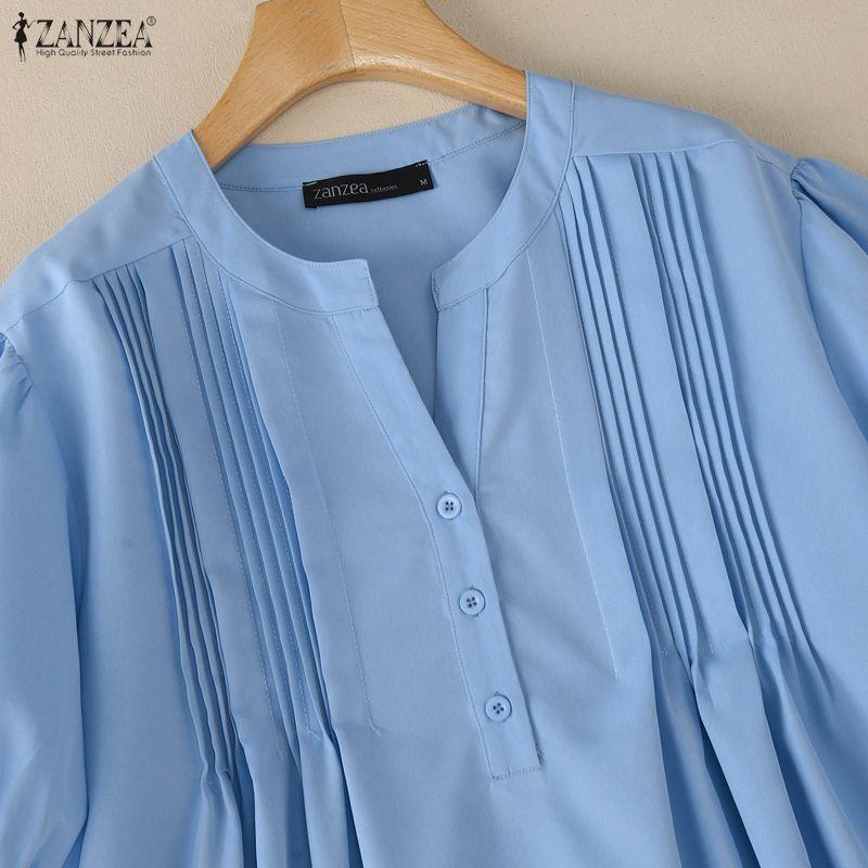 ZANZEA Blusa Casual da Donna Girocollo Tinta Unita Ampia Manica Corta