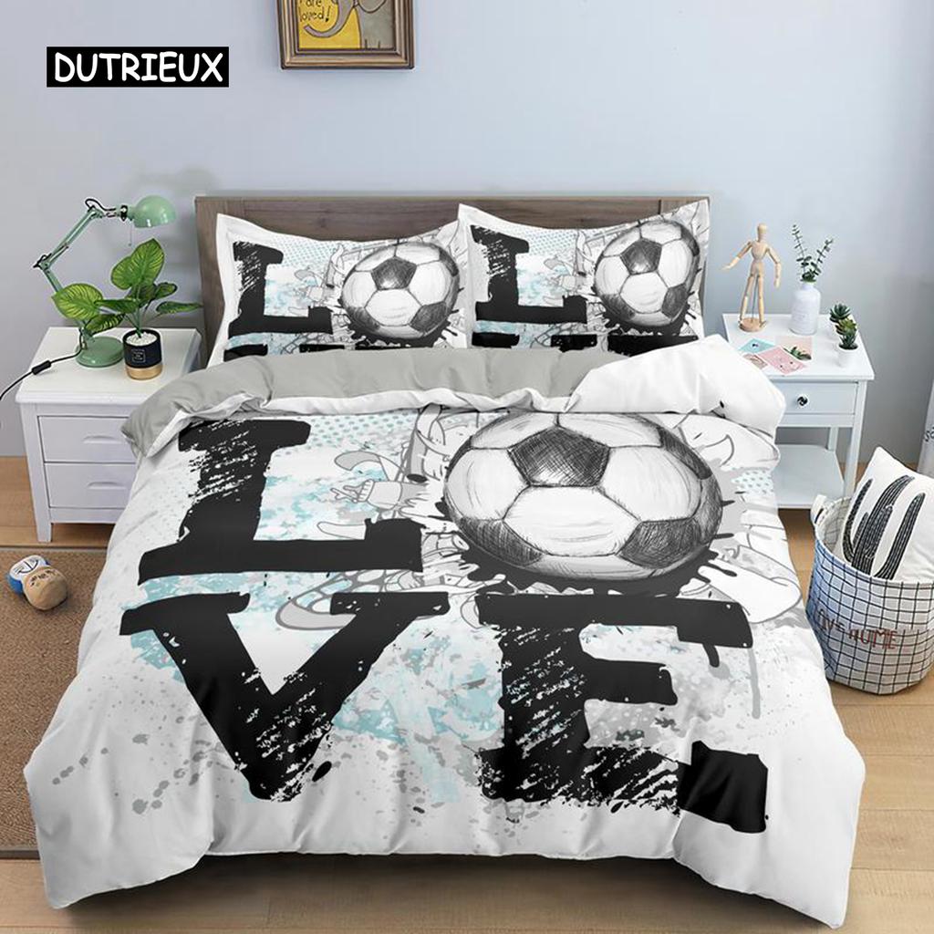 3D Boys Teens Football Comforter Cover Set Queen Size Soccer Ball Duvet Cover Polyester Bedding Set 2/3pcs Soft Twin Quilt Cover
