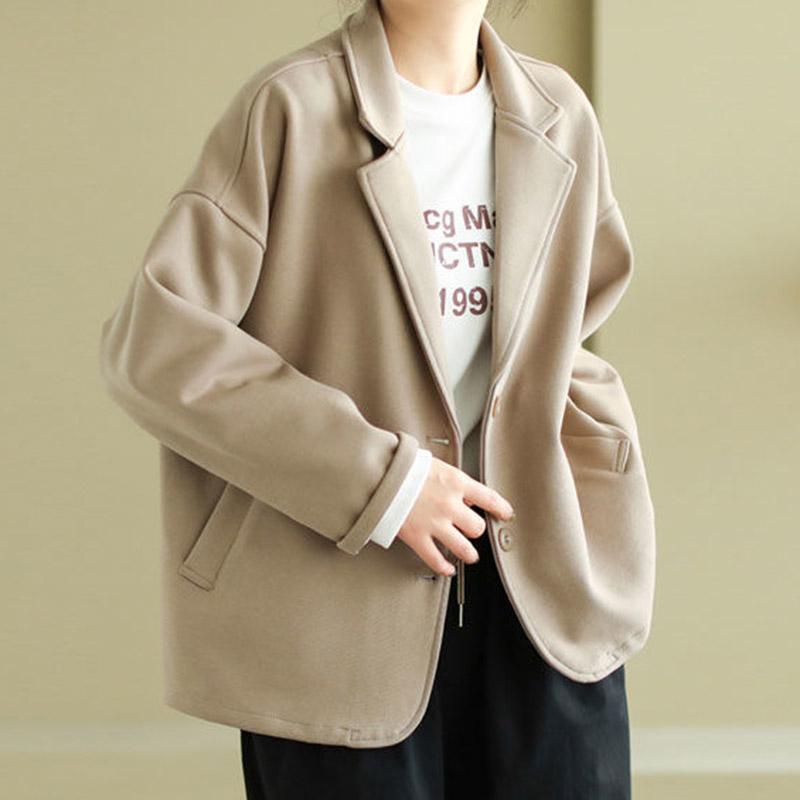 Coat for Women Cotton Autumn Winter Thickened Casual Oversize Solid-Color Knit Stretch Cotton Blazer Coat