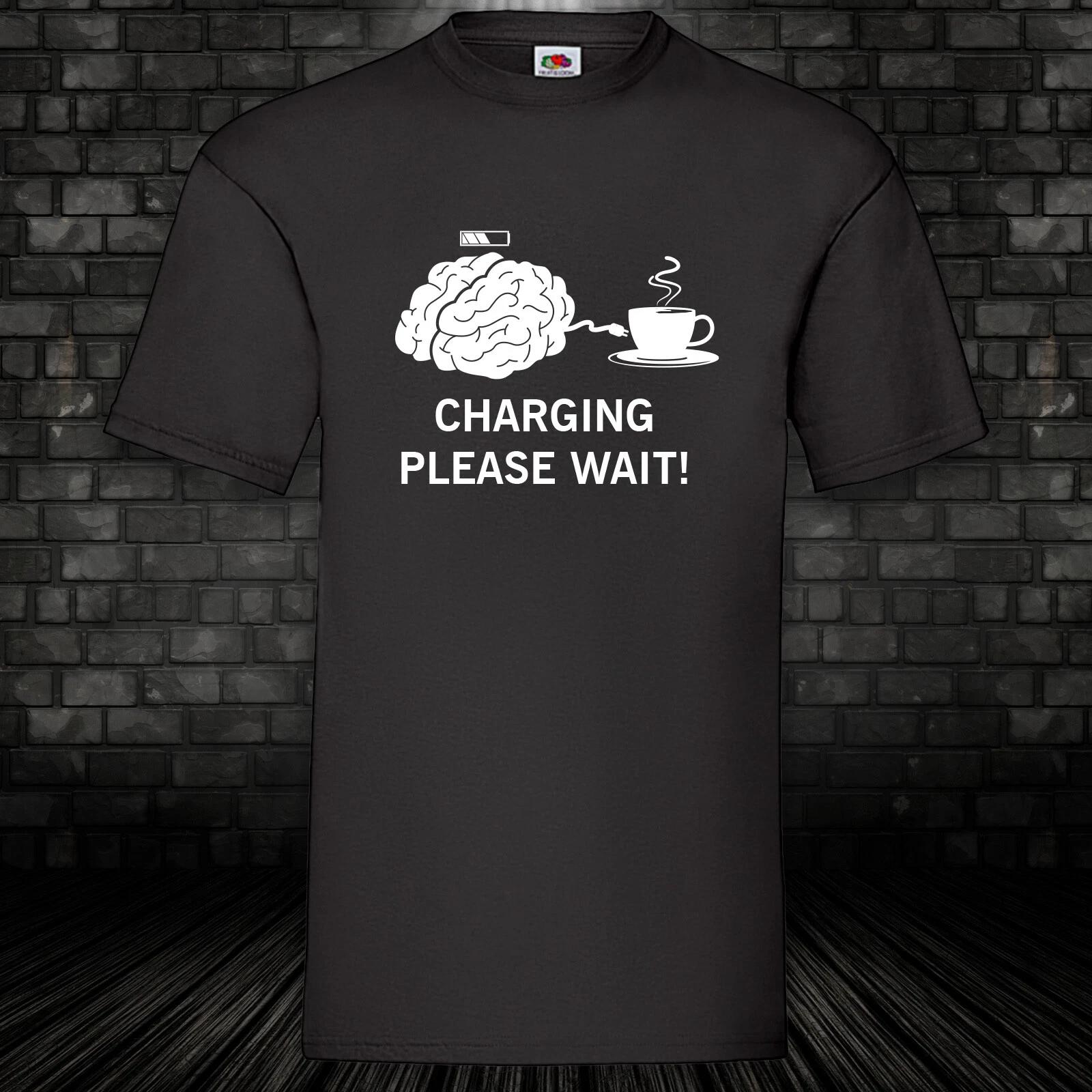 Charging Brain Coffee Coffee Funshirt T-Shirt Black 100% Cotton S-5XL M