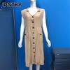JPNTKY Moda Estiva Primaverile Colore Unico Stampa Manica Corta Scollo a V Abiti Casual