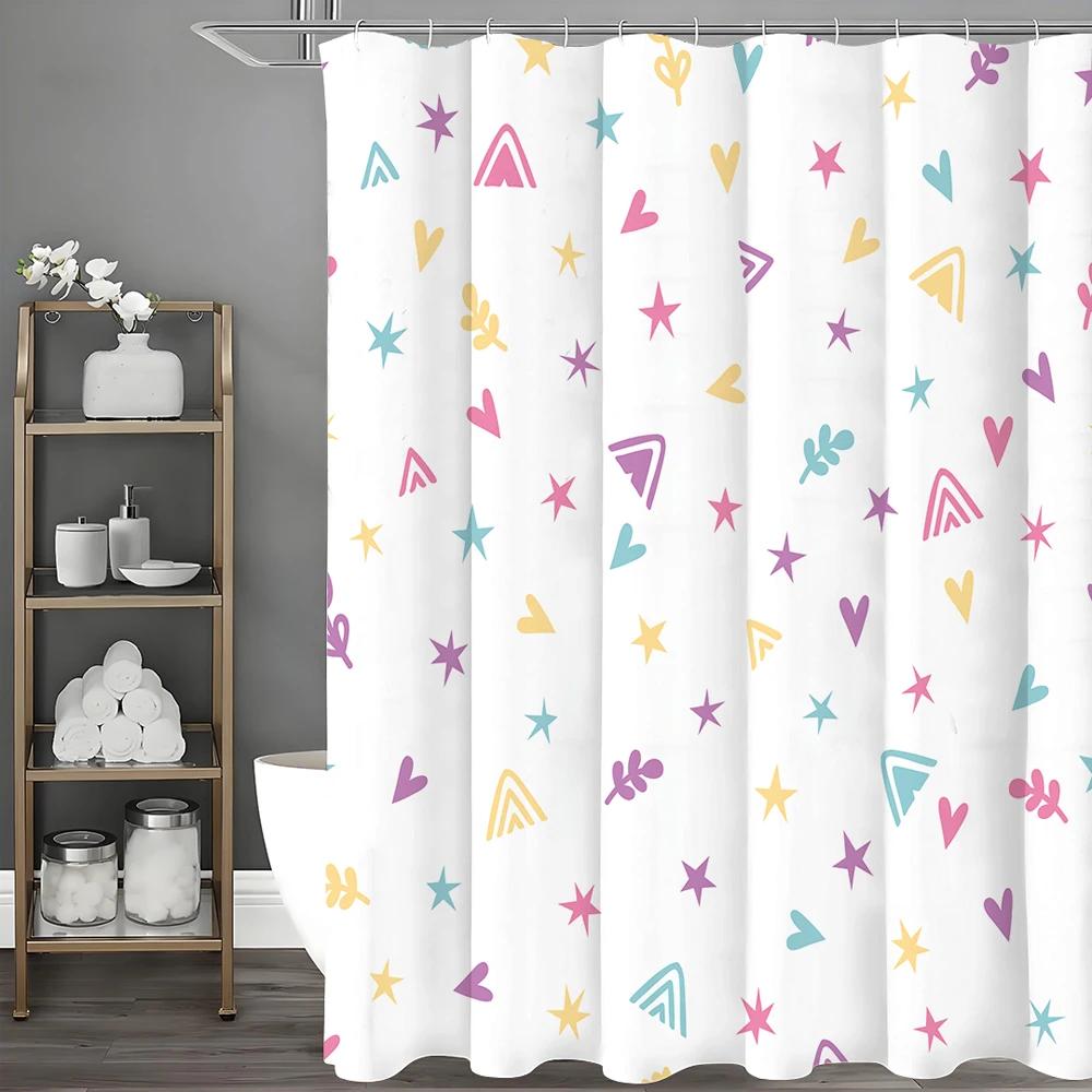 Star Love Leaf Mountain Pattern Shower Curtain, Bathroom Decorative Shower Curtain, Waterproof Shower Curtain With Hooks