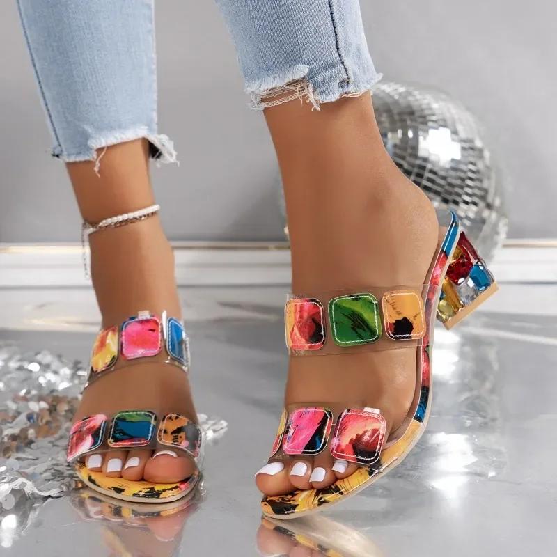 

Мода 2024 года, лето, хит продаж, высококачественная женская обувь, модные женские пляжные тапочки с открытым носком и квадратным каблуком в римском стиле 41