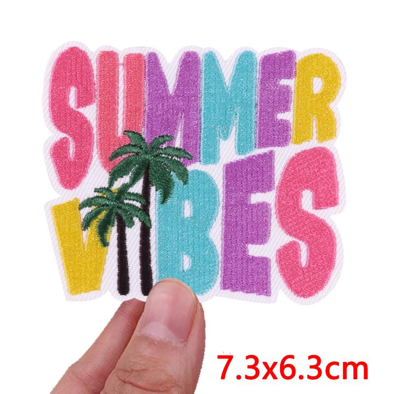 Pink Letter Patch DIY Summer Vibes Embroidered Patches Iron On Patches For Clothing Thermoadhesive Patches Cartoon Sew Bagdes