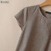 ZANZEA Women Grid Print Casual Round Neck Loose Short Sleeve Blouse
