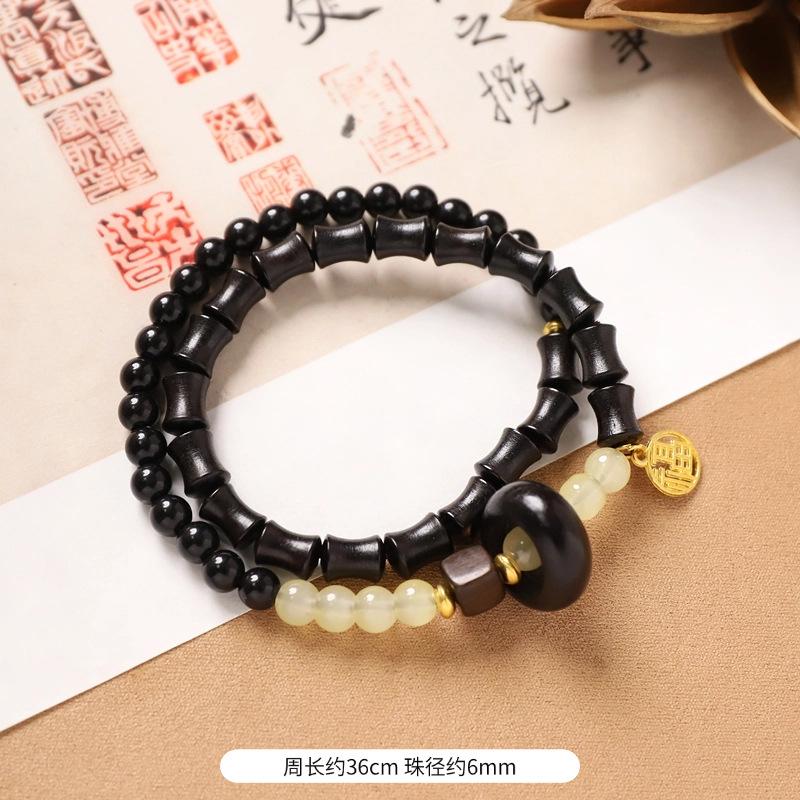Multi-circle green sandalwood bracelet, men's and women's cultural play plate play bracelet, agate wooden Buddha beads stacked with accessories