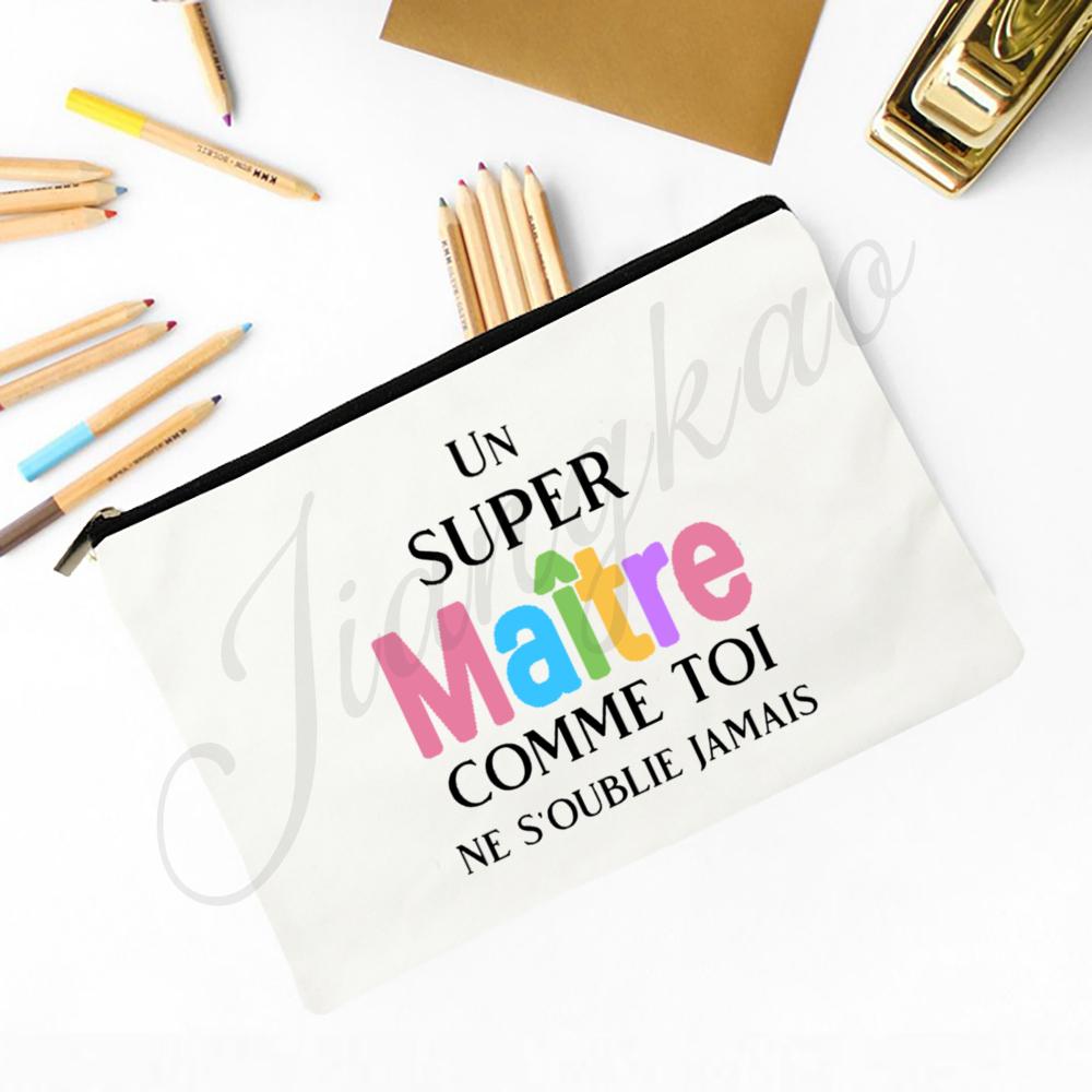 French Print Makeup Bag Women Travel Cosmetic Bag School Pencil Bags Teacher's Day Graduate Gift for Atsem Maitresse Maitre Avs