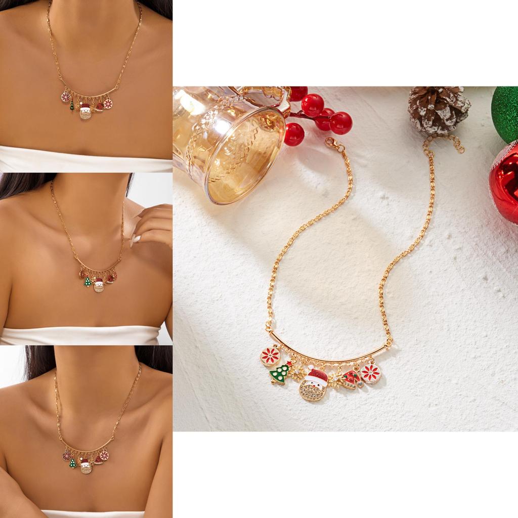 Festive Alloy Pendant Necklace With Snowflake Santa For Women Christmas Accessories