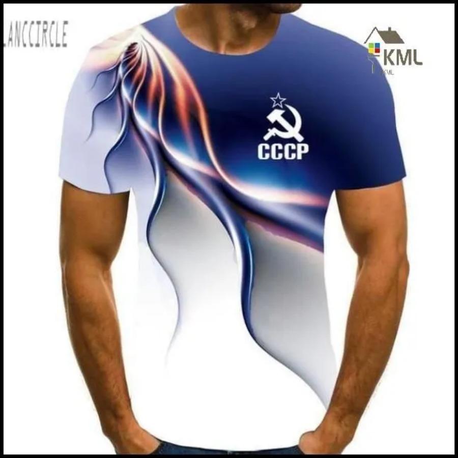 T Shirt for Mens Russian CCCP Letter Print Short Sleeve Top Leisure 3D Casual Fashion Street Polyester Man's T-shirt Tee Shirt Men Vintage Clothing