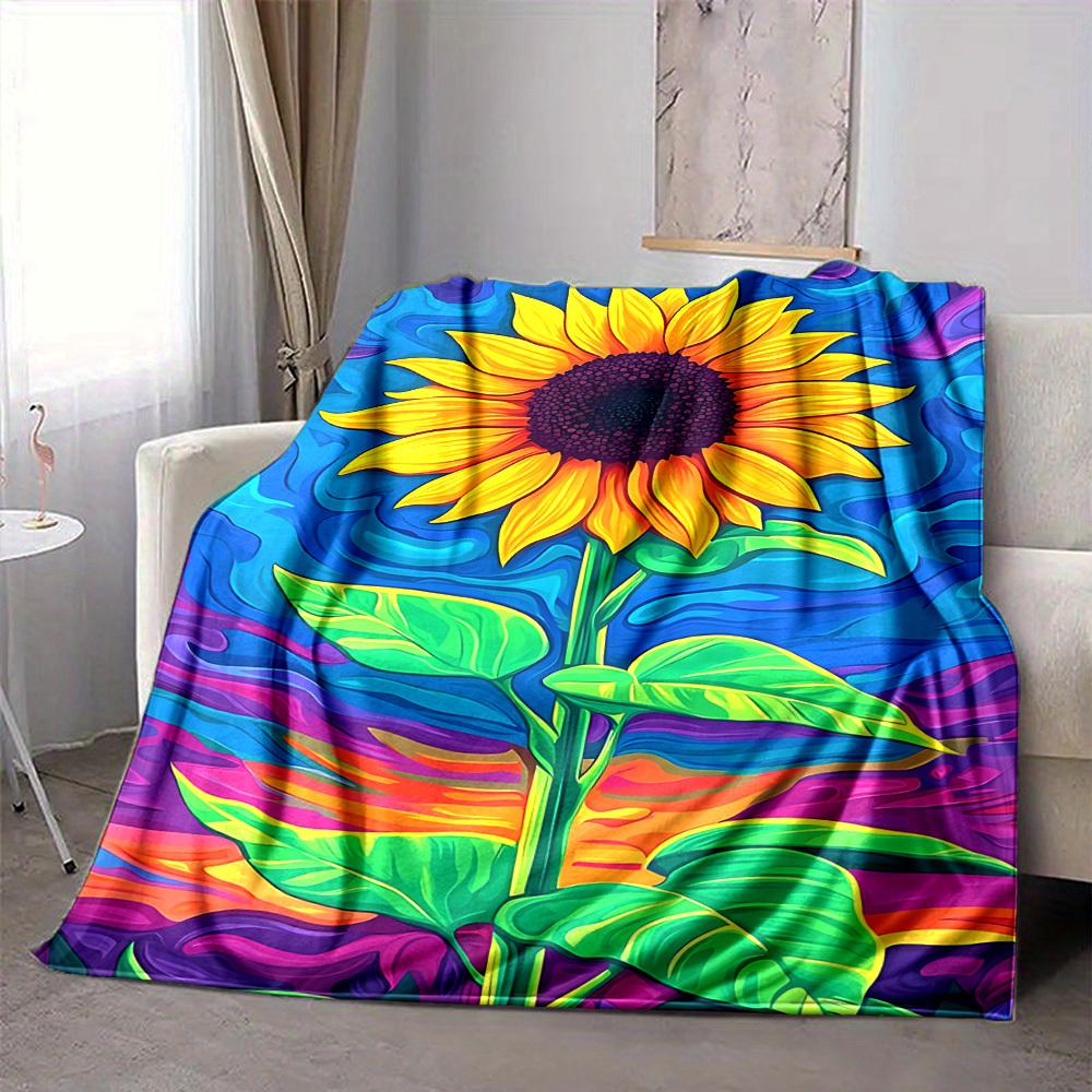 1pc Sunflower Vibrant Lightweight Flannel Blanket, Comfortable and Warm Blanket, for Office and Camping Sofa Bed, Livingroom090