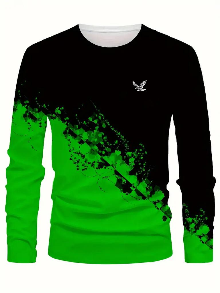 Fashionable and casual 3D digital printed men's street style round neck long sleeved T-shirt