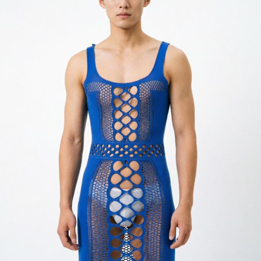 Summer Male Sexy Lingerie Men'S Hollow Out Fishnet Tops Black Blue Red White Color Young Man Underwear Lencería Hombre
