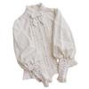 Cotton Lolita Shirt Lace Ruffle Jacquard Long Gigot Sleeves Women Sweet Button Up Tops Blouse with Bow Tie Elegant Girls Shirt