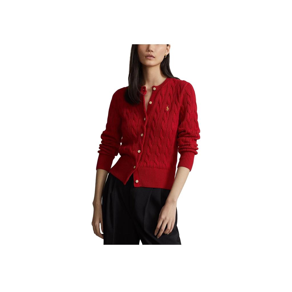 Polo Ralph Lauren Solid Color Crew Neck Long Sleeve Single Breasted Cardigan Sweater Women sweater Red 211892549003