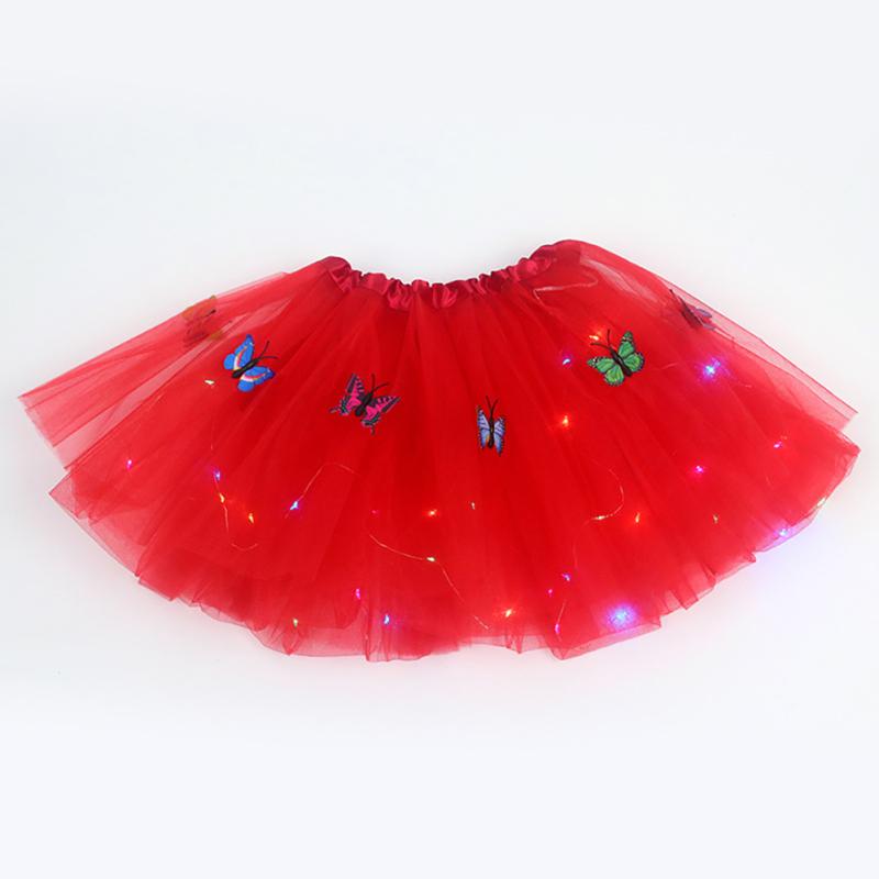 Girls Led Light Up Butterfly Tutu Skirt Glowing Elastic Waistband Multi-color Mesh Skirt For 2-12